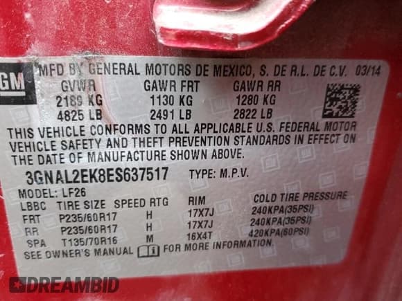 ✅ 2014 Chevrolet Captiva Sport LS • VIN: 3GNAL2EK8ES637517 • Lot: 44450095. Wystawiony na Copart z przebiegiem 129 092 mil. Bezpłatny archiwum sprzedaży aukcyjnych z USA i szczegółowy raport historii pojazdu na DreamBid. Zdjęcie 13.