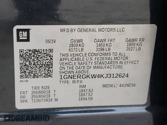 2019 Chevrolet Traverse LT Cloth с VIN 1GNERGKW4KJ312624, выставлен на аукционе Copart как лот 68281685 с пробегом 114 866 миль миль и Списание • Salvage title. История ставок и продаж доступна на DreamBid. Изображение 14.