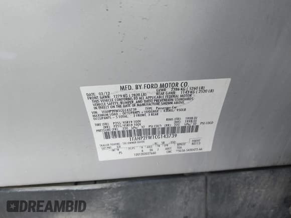 ✅ 2012 Ford Taurus Limited • VIN: 1FAHP2FW1CG143739 • Lot: 43692015. Listed on IAAI with 189,113 mi. Free auction sales archive from the USA and detailed vehicle history report at DreamBid. Image 9.