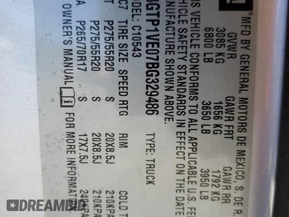 2011 GMC Sierra 1500 SLE with VIN 3GTP1VE07BG329486, listed as a Copart auction lot 91276945 with 212,832 mi miles and Clean title. Bid and sale history available at DreamBid. Image 12.