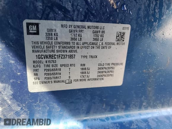 ✅ 2015 Chevrolet Silverado 1500 LT • VIN: 1GCVKREC1FZ371857 • Лот: 43463034. Опубликован ранее на Copart с пробегом 173 634 миль. Бесплатный доступ к архиву аукционных продаж из США и подробный отчёт об истории автомобиля на DreamBid. Изображение 13.