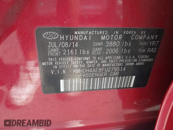 ✅ 2015 Hyundai Elantra SE • VIN: KMHDH4AE8FU279514 • Lot: 43436207. Listed on IAAI with 169,814 mi. Free auction sales archive from the USA and detailed vehicle history report at DreamBid. Image 9.