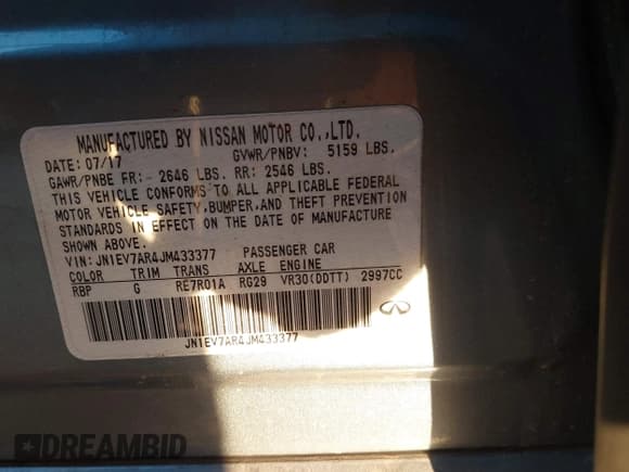 ✅ 2018 Infiniti Q50 Luxe • VIN: JN1EV7AR4JM433377 • Lot: 43883601. Listed on IAAI with 126,468 mi. Free auction sales archive from the USA and detailed vehicle history report at DreamBid. Image 9.