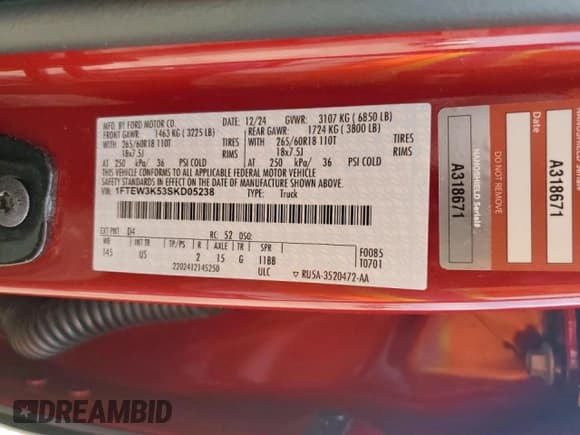 ✅ 2025 Ford F-150 XLT • VIN: 1FTEW3K53SKD05238 • Лот: 67537215. Опубликован ранее на Copart с пробегом 6 893 миль. Бесплатный доступ к архиву аукционных продаж из США и подробный отчёт об истории автомобиля на DreamBid. Изображение 12.