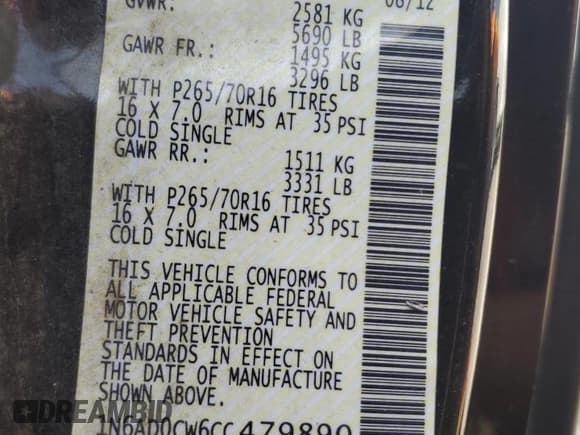 ✅ 2012 Nissan Frontier SV • VIN: 1N6AD0CW6CC479890 • Лот: 70850105. Опубликован ранее на Copart с пробегом 103 271 миль. Бесплатный доступ к архиву аукционных продаж из США и подробный отчёт об истории автомобиля на DreamBid. Изображение 13.