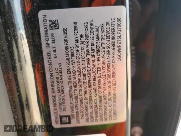 ✅ 2020 Chevrolet Silverado 1500 • VIN: 1GC4WPE75LF170080 • Лот: 71924605. Опубликован ранее на Copart с пробегом 124 576 миль. Бесплатный доступ к архиву аукционных продаж из США и подробный отчёт об истории автомобиля на DreamBid. Изображение 13.