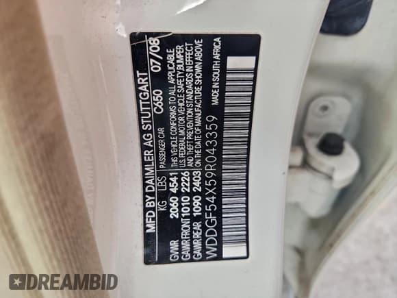✅ 2009 Mercedes-Benz C 300 Sport • VIN: WDDGF54X59R043359 • Лот: 94898715. Опубликован ранее на Copart с пробегом 113 688 миль. Бесплатный доступ к архиву аукционных продаж из США и подробный отчёт об истории автомобиля на DreamBid. Изображение 12.