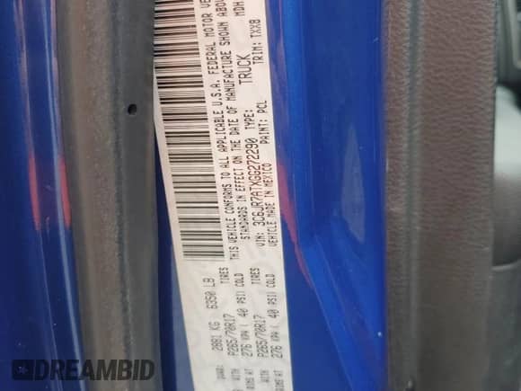 2016 Ram 1500 Express with VIN 3C6JR7ATXGG272290, listed as a Copart auction lot 85078564 with 169,361 mi miles and Salvage title. Bid and sale history available at DreamBid. Image 15.
