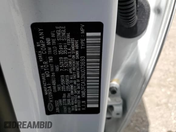 ✅ 2022 Hyundai Tucson SEL Convenience • VIN: KM8JFCA13NU073693 • Lot: 56117284. Wystawiony na Copart z przebiegiem 32 115 mil. Bezpłatny archiwum sprzedaży aukcyjnych z USA i szczegółowy raport historii pojazdu na DreamBid. Zdjęcie 12.