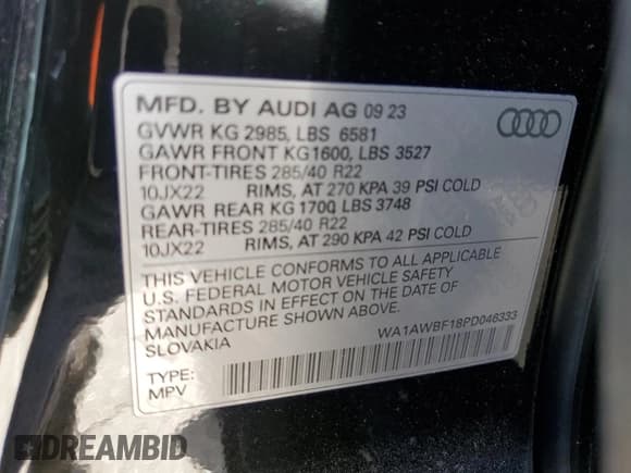 ✅ 2023 Audi SQ8 Premium Plus • VIN: WA1AWBF18PD046333 • Lot: 81616984. Listed on Copart with 19,033 mi. Free auction sales archive from the USA and detailed vehicle history report at DreamBid. Image 16.