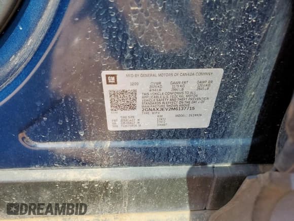 ✅ 2021 Chevrolet Equinox LT • VIN: 2GNAXJEV2M6137715 • Lot: 71084975. Listed on Copart with 107,572 mi. Free auction sales archive from the USA and detailed vehicle history report at DreamBid. Image 13.