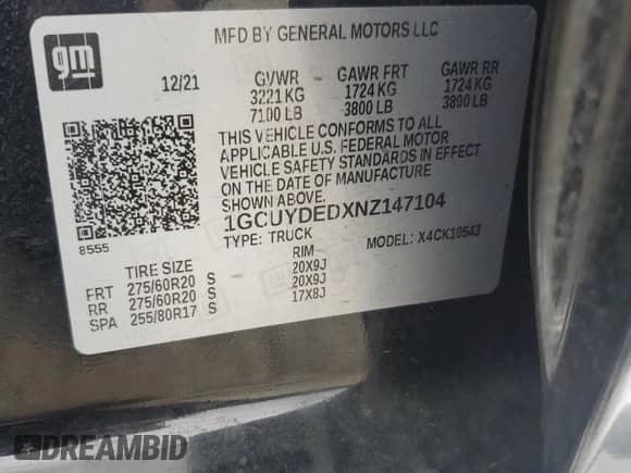 2022 Chevrolet Silverado 1500 LT z VIN 1GCUYDEDXNZ147104, wystawiony jako Copart lot #83808585 z przebiegiem 57 329 mil mil oraz Szkoda całkowita • Salvage title. Historia ofert i sprzedaży dostępna na DreamBid. Obrazek 12.