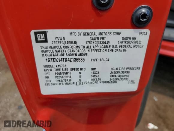 ✅ 2004 GMC Sierra 1500 SLE • VIN: 1GTEK14TX4Z136535 • Лот: 57895655. Опубликован ранее на Copart с пробегом 97 445 миль. Бесплатный доступ к архиву аукционных продаж из США и подробный отчёт об истории автомобиля на DreamBid. Изображение 12.