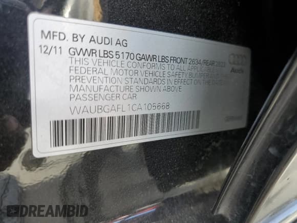 ✅ 2012 Audi S4 Premium Plus • VIN: WAUBGAFL1CA105668 • Lot: 65464805. Wystawiony na Copart z przebiegiem 123 781 mil. Bezpłatny archiwum sprzedaży aukcyjnych z USA i szczegółowy raport historii pojazdu na DreamBid. Zdjęcie 12.