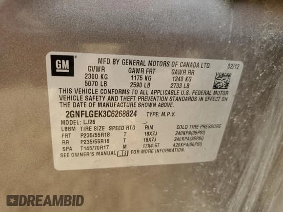 ✅ 2012 Chevrolet Equinox LTZ • VIN: 2GNFLGEK3C6268824 • Лот: 72598984. Опубликован ранее на Copart с пробегом 174 489 миль. Бесплатный доступ к архиву аукционных продаж из США и подробный отчёт об истории автомобиля на DreamBid. Изображение 13.