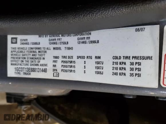 ✅ 2008 Chevrolet Colorado 1LT • VIN: 1GCDT13E888131440 • Лот: 43040475. Опубликован ранее на Copart с пробегом 96 844 миль. Бесплатный доступ к архиву аукционных продаж из США и подробный отчёт об истории автомобиля на DreamBid. Изображение 14.