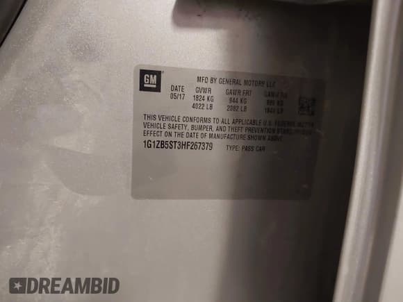 ✅ 2017 Chevrolet Malibu LS • VIN: 1G1ZB5ST3HF267379 • Lot: 43375554. Listed on IAAI with 234,332 mi. Free auction sales archive from the USA and detailed vehicle history report at DreamBid. Image 9.