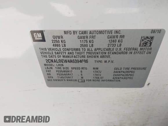 ✅ 2010 Chevrolet Equinox 1LT • VIN: 2CNALDEW4A6394686 • Лот: 43667957. Опубликован ранее на IAAI с пробегом 243 431 миль. Бесплатный доступ к архиву аукционных продаж из США и подробный отчёт об истории автомобиля на DreamBid. Изображение 9.