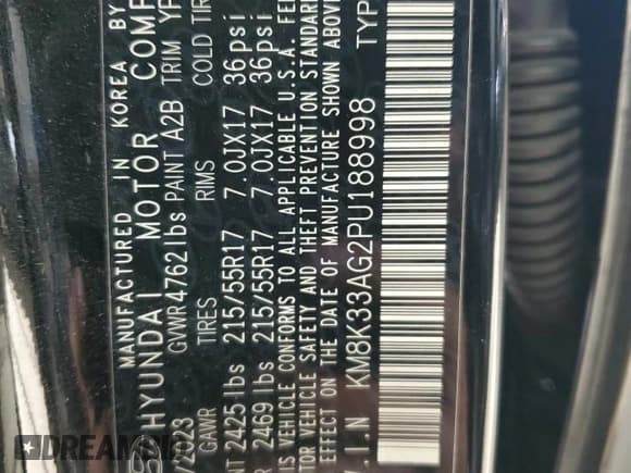 ✅ 2023 Hyundai Kona SEL • VIN: KM8K33AG2PU188998 • Lot: 91864355. Listed on Copart with 62,641 mi. Free auction sales archive from the USA and detailed vehicle history report at DreamBid. Image 14.