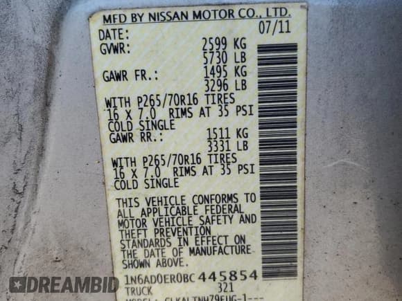 ✅ 2011 Nissan Frontier SV • VIN: 1N6AD0ER0BC445854 • Лот: 87260745. Опубликован ранее на Copart с пробегом 248 607 миль. Бесплатный доступ к архиву аукционных продаж из США и подробный отчёт об истории автомобиля на DreamBid. Изображение 12.