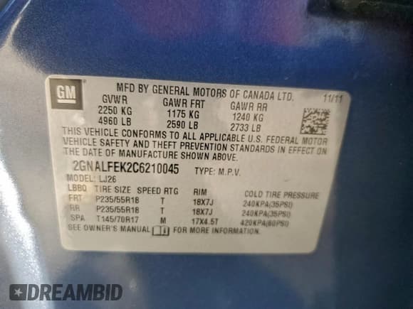 ✅ 2012 Chevrolet Equinox LTZ • VIN: 2GNALFEK2C6210045 • Лот: 93393265. Опубликован ранее на Copart с пробегом 109 273 миль. Бесплатный доступ к архиву аукционных продаж из США и подробный отчёт об истории автомобиля на DreamBid. Изображение 13.