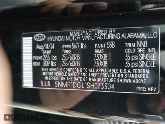 ✅ 2025 Hyundai Santa Fe SE • VIN: 5NMP1DGL1SH073304 • Lot: 67722595. Listed on Copart with 4,332 mi. Free auction sales archive from the USA and detailed vehicle history report at DreamBid. Image 13.