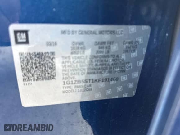 2019 Chevrolet Malibu LS z VIN 1G1ZB5ST1KF191460, wystawiony jako Copart lot #53805735 z przebiegiem 72 885 mil mil oraz Szkoda całkowita • Salvage title. Historia ofert i sprzedaży dostępna na DreamBid. Obrazek 10.