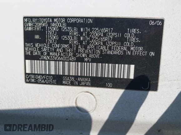 ✅ 2006 Toyota RAV4 • VIN: JTMZK33V066002489 • Lot: 41191224. Listed on IAAI with 63,563 mi. Free auction sales archive from the USA and detailed vehicle history report at DreamBid. Image 9.