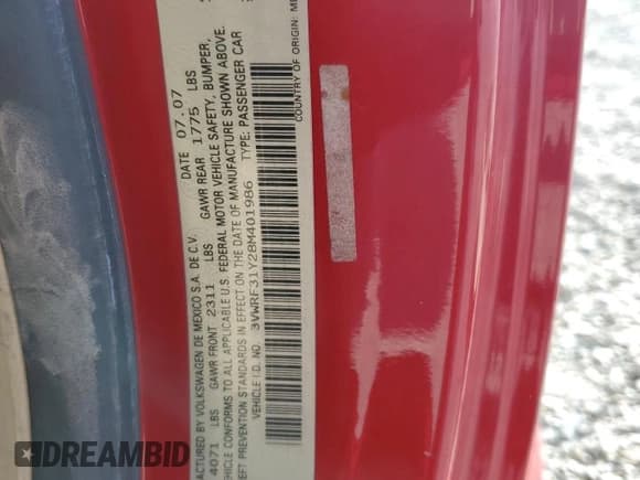 ✅ 2008 Volkswagen Beetle SE • VIN: 3VWRF31Y28M401986 • Lot: 91601035. Wystawiony na Copart z przebiegiem 143 184 mil. Bezpłatny archiwum sprzedaży aukcyjnych z USA i szczegółowy raport historii pojazdu na DreamBid. Zdjęcie 12.