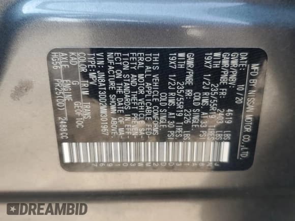 ✅ 2021 Nissan Rogue Platinum • VIN: JN8AT3DD2MW301967 • Лот: 80181655. Опубликован ранее на Copart с пробегом 63 998 миль. Бесплатный доступ к архиву аукционных продаж из США и подробный отчёт об истории автомобиля на DreamBid. Изображение 12.