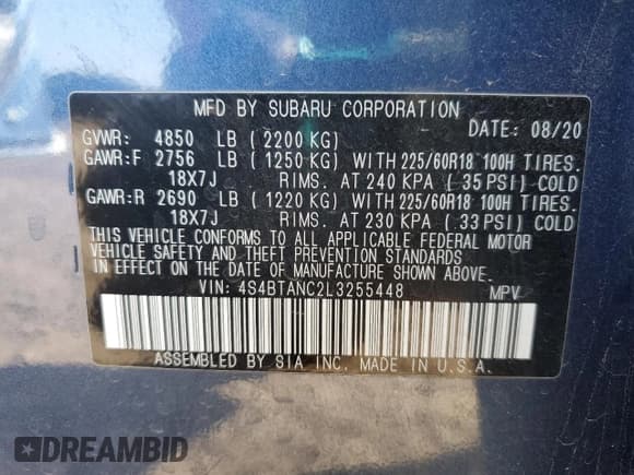 ✅ 2020 Subaru Outback Limited • VIN: 4S4BTANC2L3255448 • Lot: 82311975. Wystawiony na Copart z przebiegiem 93 120 mil. Bezpłatny archiwum sprzedaży aukcyjnych z USA i szczegółowy raport historii pojazdu na DreamBid. Zdjęcie 13.