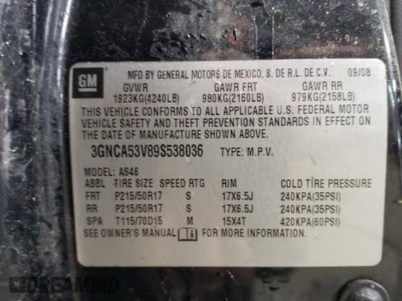 2009 Chevrolet HHR 2LT с VIN 3GNCA53V89S538036, выставлен на аукционе Copart как лот 78091404 с пробегом 68 899 миль миль и Списание • Salvage title. История ставок и продаж доступна на DreamBid. Изображение 13.