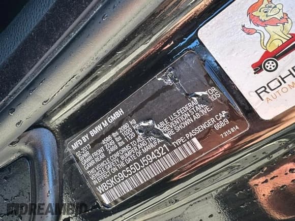 ✅ 2013 BMW M3 • VIN: WBSKG9C55DJ594321 • Lot: 81748514. Wystawiony na Copart z przebiegiem 78 111 mil. Bezpłatny archiwum sprzedaży aukcyjnych z USA i szczegółowy raport historii pojazdu na DreamBid. Zdjęcie 10.