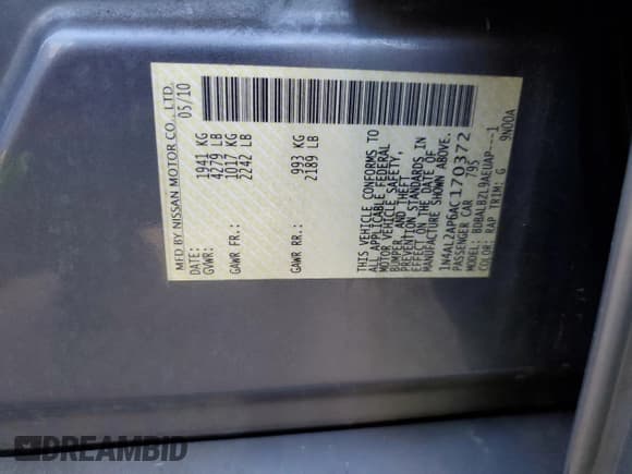 ✅ 2010 Nissan Altima SL • VIN: 1N4AL2AP6AC170372 • Лот: 52221055. Опубликован ранее на Copart с пробегом 208 037 миль. Бесплатный доступ к архиву аукционных продаж из США и подробный отчёт об истории автомобиля на DreamBid. Изображение 13.