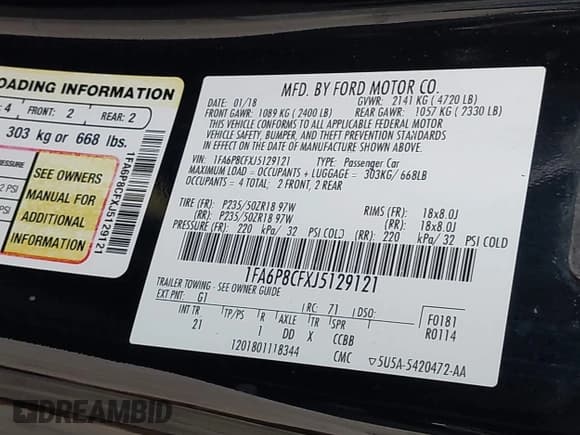 ✅ 2018 Ford Mustang GT Premium • VIN: 1FA6P8CFXJ5129121 • Lot: 43763902. Listed on IAAI with 67,687 mi. Free auction sales archive from the USA and detailed vehicle history report at DreamBid. Image 9.