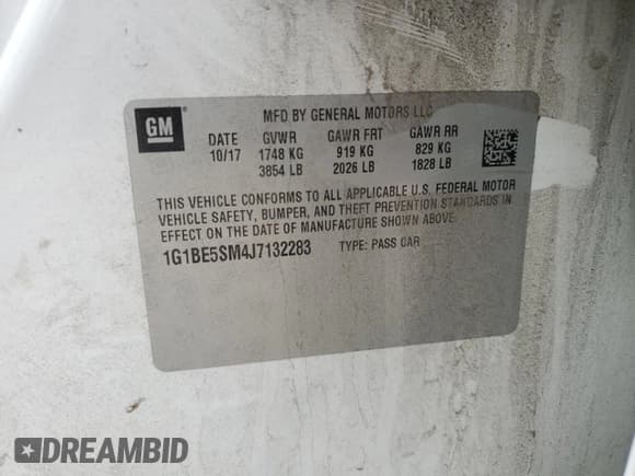 ✅ 2018 Chevrolet Cruze LT • VIN: 1G1BE5SM4J7132283 • Lot: 60313383. Listed on Copart with 129,605 mi. Free auction sales archive from the USA and detailed vehicle history report at DreamBid. Image 12.