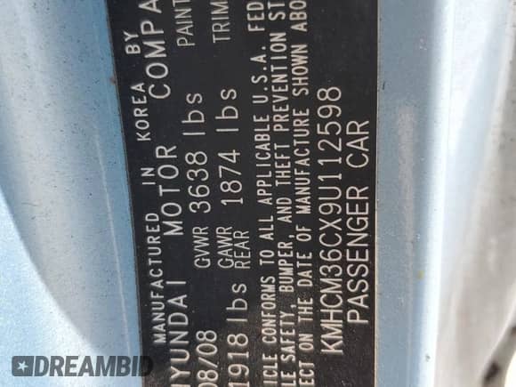 2009 Hyundai Accent Auto GS z VIN KMHCM36CX9U112598, wystawiony jako Copart lot #80552674 z przebiegiem 133 000 mil mil oraz Czysty tytuł • Clean title. Historia ofert i sprzedaży dostępna na DreamBid. Obrazek 12.