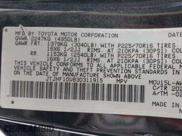 ✅ 2003 Lexus RX 300 • VIN: JTJHF10U830311915 • Lot: 42417806. Listed on IAAI with 181,690 mi. Free auction sales archive from the USA and detailed vehicle history report at DreamBid. Image 9.