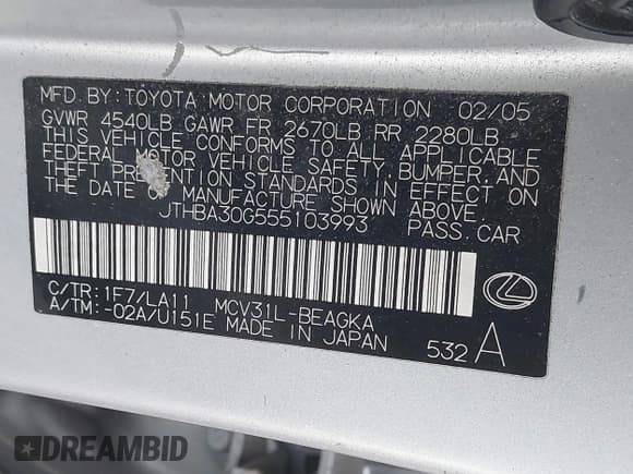 ✅ 2005 Lexus ES 350 • VIN: JTHBA30G555103993 • Lot: 43819706. Wystawiony na IAAI z przebiegiem 162 871 mil. Bezpłatny archiwum sprzedaży aukcyjnych z USA i szczegółowy raport historii pojazdu na DreamBid. Zdjęcie 9.