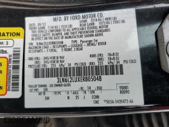 ✅ 2014 Lincoln MKZ Hybrid • VIN: 3LN6L2LUXER805048 • Lot: 59054735. Listed on Copart with 451,339 mi. Free auction sales archive from the USA and detailed vehicle history report at DreamBid. Image 12.