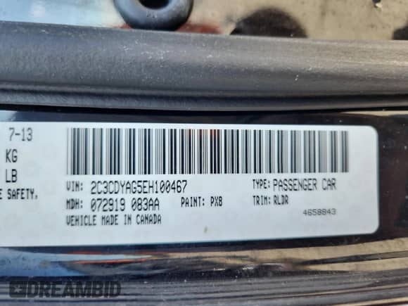 2014 Dodge Challenger SXT z VIN 2C3CDYAG5EH100467, wystawiony jako Copart lot #85343015 z przebiegiem 169 078 mil mil oraz Szkoda całkowita • Salvage title. Historia ofert i sprzedaży dostępna na DreamBid. Obrazek 12.