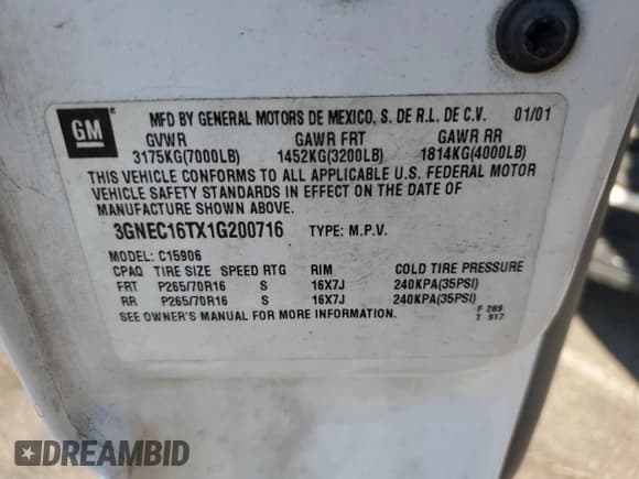 ✅ 2001 Chevrolet Suburban LT • VIN: 3GNEC16TX1G200716 • Лот: 79967244. Опубликован ранее на Copart с пробегом 205 495 миль. Бесплатный доступ к архиву аукционных продаж из США и подробный отчёт об истории автомобиля на DreamBid. Изображение 15.