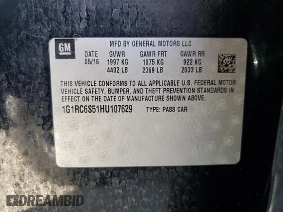 ✅ 2017 Chevrolet Volt LT • VIN: 1G1RC6S51HU107629 • Лот: 51117404. Опубликован ранее на Copart с пробегом 157 027 миль. Бесплатный доступ к архиву аукционных продаж из США и подробный отчёт об истории автомобиля на DreamBid. Изображение 12.