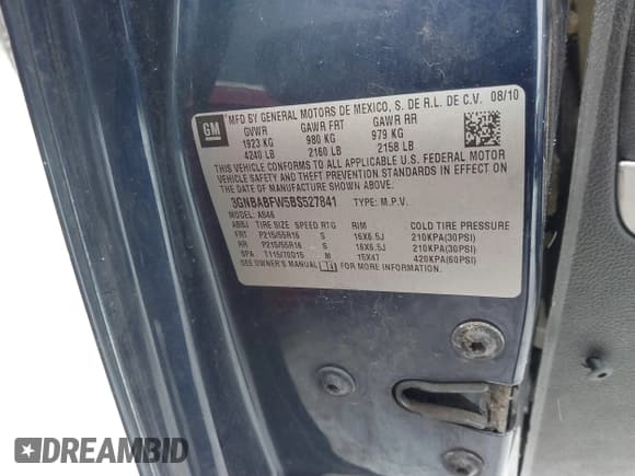 ✅ 2011 Chevrolet HHR 1LT • VIN: 3GNBABFW5BS527841 • Lot: 41309694. Listed on IAAI with 140,215 mi. Free auction sales archive from the USA and detailed vehicle history report at DreamBid. Image 9.