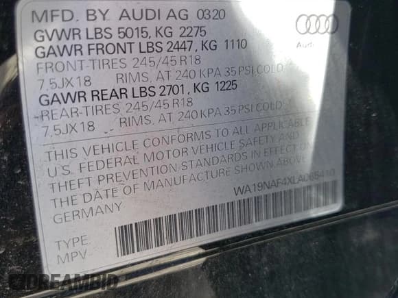 ✅ 2020 Audi allroad A4 Prestige • VIN: WA19NAF4XLA065410 • Lot: 44460274. Listed on Copart with 39,136 mi. Free auction sales archive from the USA and detailed vehicle history report at DreamBid. Image 14.