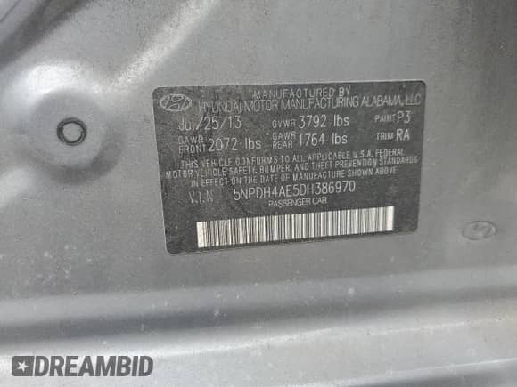 2013 Hyundai Elantra GLS с VIN 5NPDH4AE5DH386970, выставлен на аукционе Copart как лот 90008375 с пробегом 169 250 миль миль и Списание • Salvage title. История ставок и продаж доступна на DreamBid. Изображение 13.