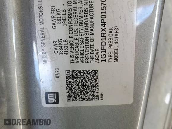 2023 Chevrolet Camaro 2LT with VIN 1G1FD1RX4P0157084, listed as a Copart auction lot 85086045 with 45,369 mi miles and Salvage title. Bid and sale history available at DreamBid. Image 13.