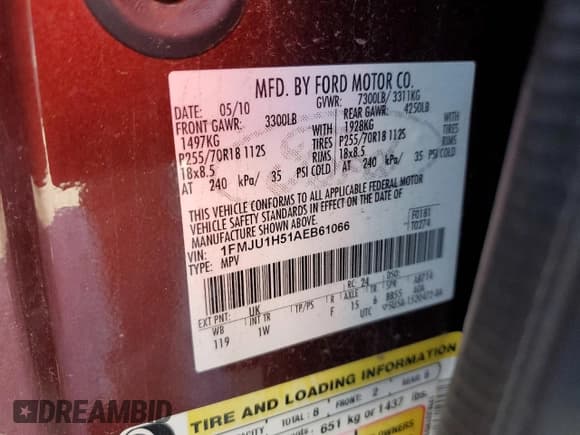 ✅ 2010 Ford Expedition Eddie Bauer • VIN: 1FMJU1H51AEB61066 • Лот: 71635365. Опубликован ранее на Copart с пробегом 152 000 миль. Бесплатный доступ к архиву аукционных продаж из США и подробный отчёт об истории автомобиля на DreamBid. Изображение 13.