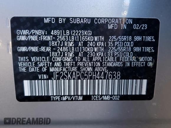 ✅ 2023 Subaru Forester Limited • VIN: JF2SKAPC5PH447638 • Лот: 83845105. Опубликован ранее на Copart с пробегом 14 267 миль. Бесплатный доступ к архиву аукционных продаж из США и подробный отчёт об истории автомобиля на DreamBid. Изображение 13.