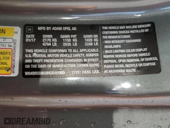 ✅ 2017 Buick Cascada Premium • VIN: W04WH3N56HG085903 • Lot: 58988715. Listed on Copart with 80,455 mi. Free auction sales archive from the USA and detailed vehicle history report at DreamBid. Image 12.